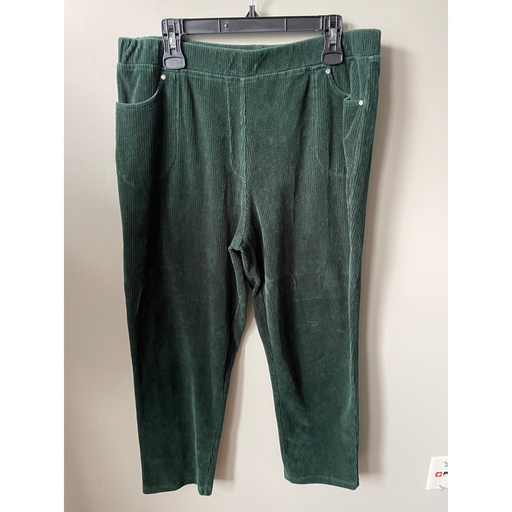 Quacker Factory Jeanne Bice Green Corduroy Pull On casual comfort minimalist